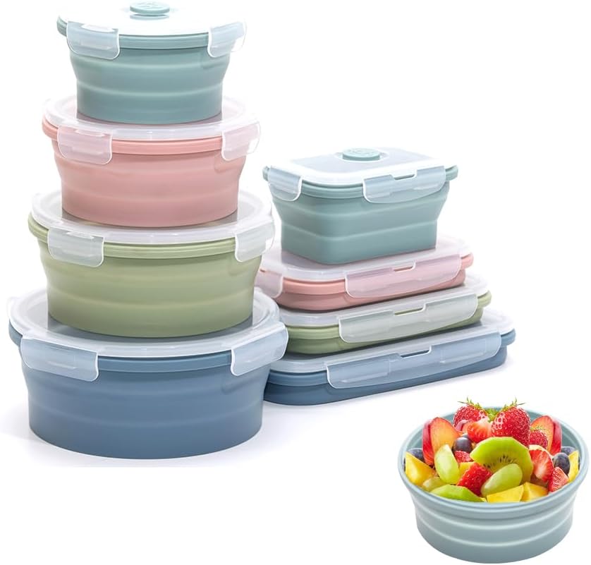 Food Storage Jar Set - Collapsible Silicone Food Storage Container Set