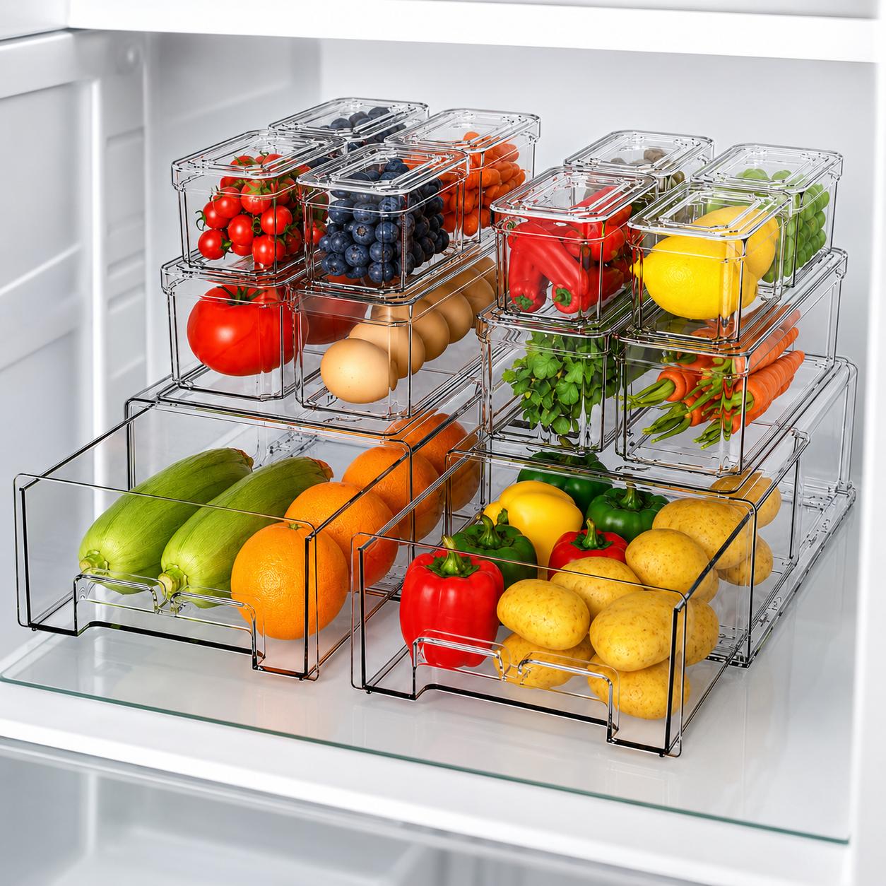 Food Storage Without Pantry - Stackable Refrigerator Organizer Bins with Lids