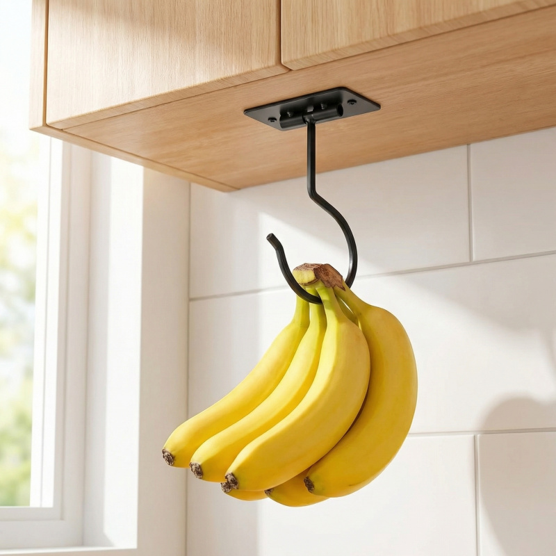 Food Storage For Room - Black Metal Self-Adhesive Banana Hook Foldable
