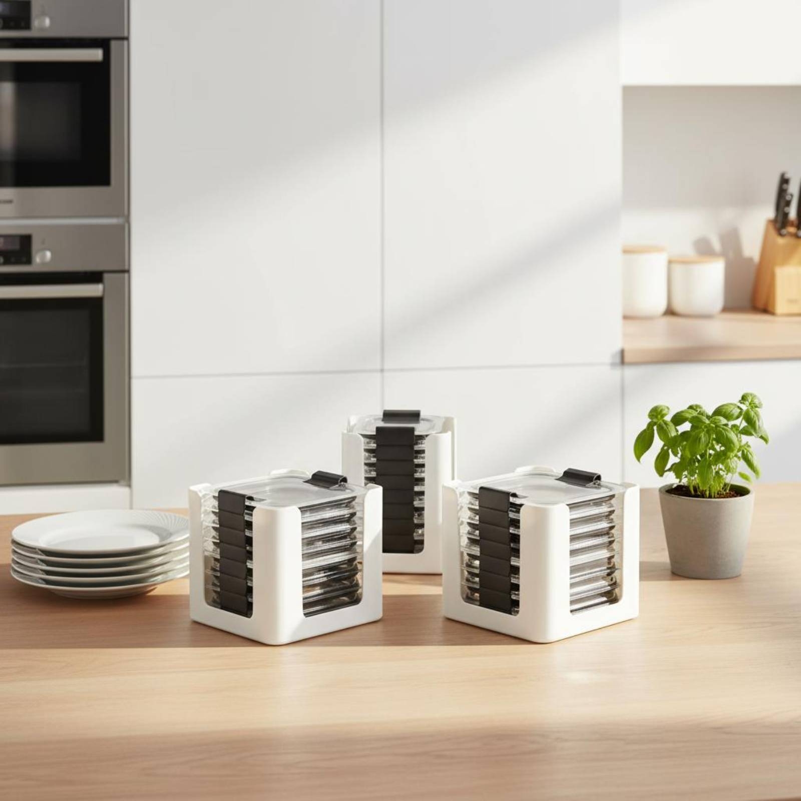 Food Storage Square Containers - 3 Pieces Lid Storage Rack Rectangular