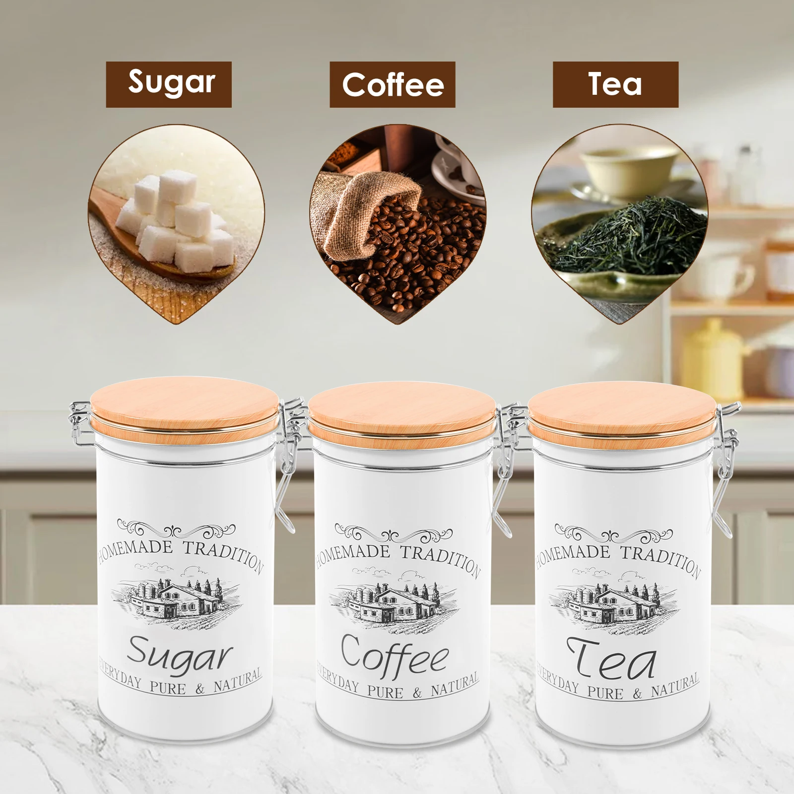 3Pcs/Set Tea Coffee Sugar Cani - огляд і ціна Food Storage Jar Set