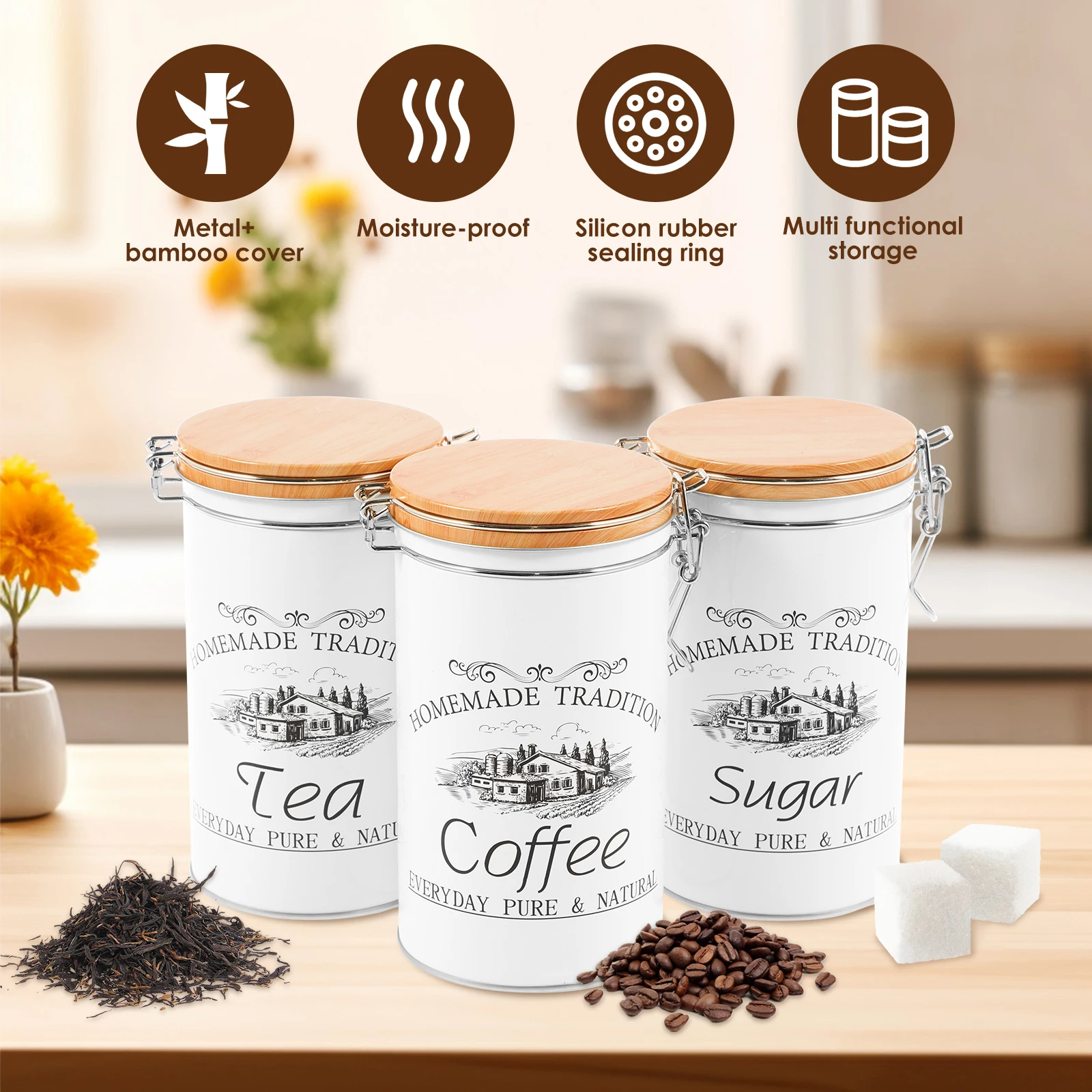 3Pcs/Set Tea Coffee Sugar Cani - огляд і ціна Food Storage Jar Set