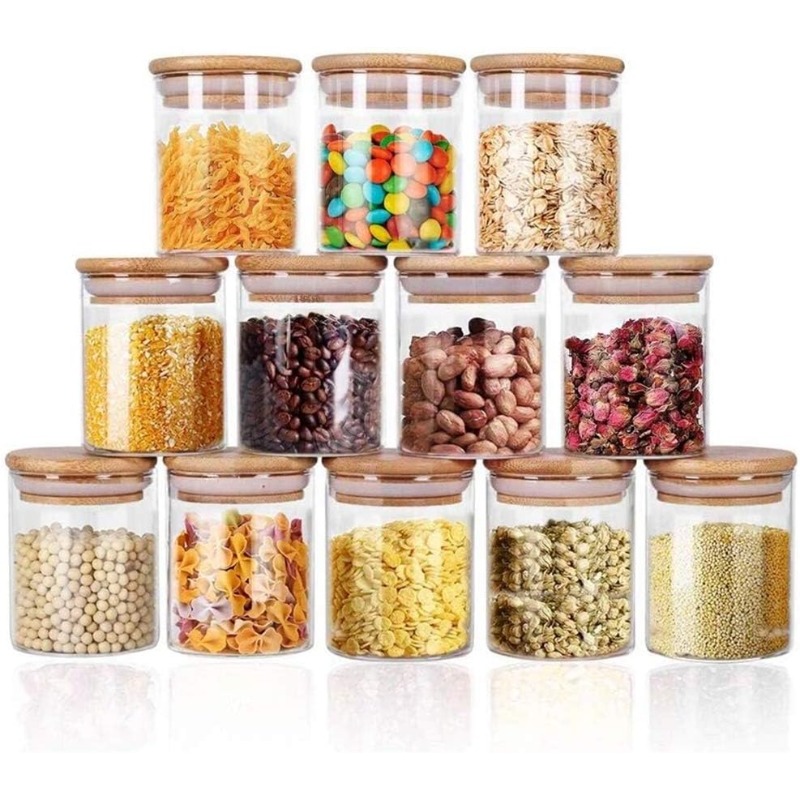 12 Glass Jars Set with Bamboo  - огляд і ціна Food Storage Jar Labels