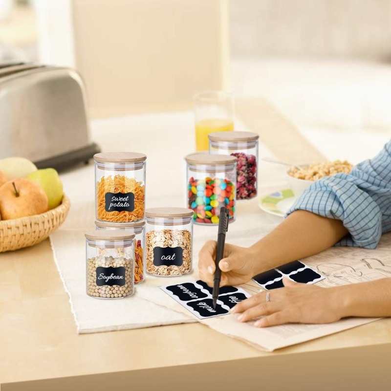 12 Glass Jars Set with Bamboo  - огляд і ціна Food Storage Jar Labels